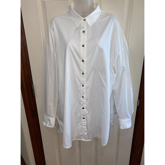 Mother Oxford Womens White Button-Up Boyfriend Shirt With Collared Neck & Long S - Picture 3 of 14